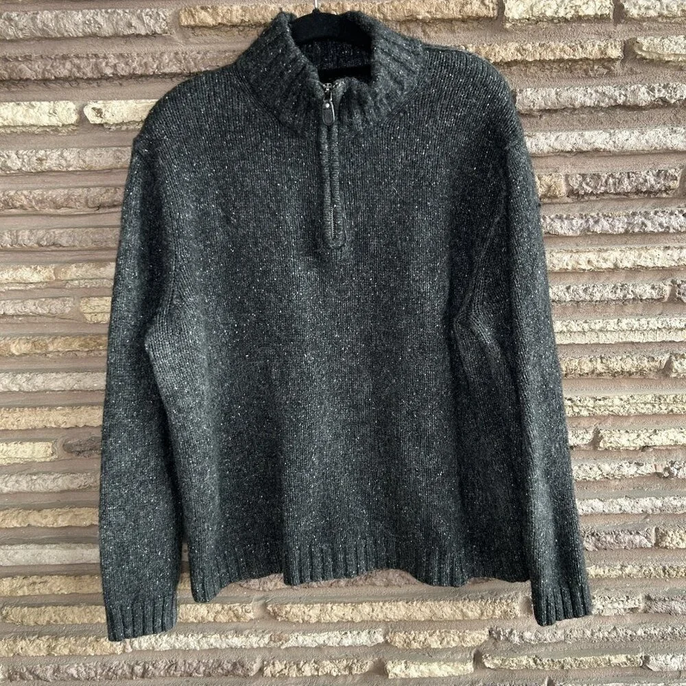 GAP Men's Rugged Gray Marl Lambswool 1/4 Zip Henley Sweater Size XL Unisex